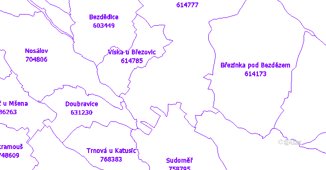 Katastrální mapa Březovice