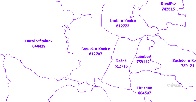Katastrální mapa Brodek u Konice