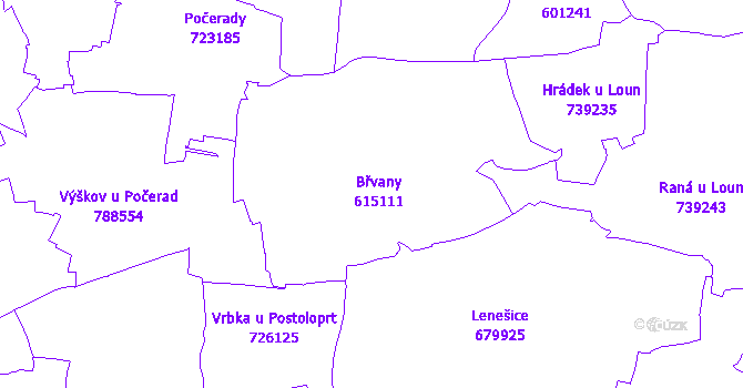 Katastrální mapa Břvany