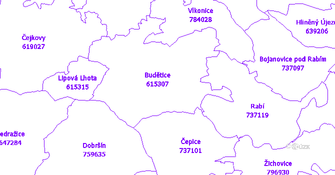 Katastrální mapa Budětice