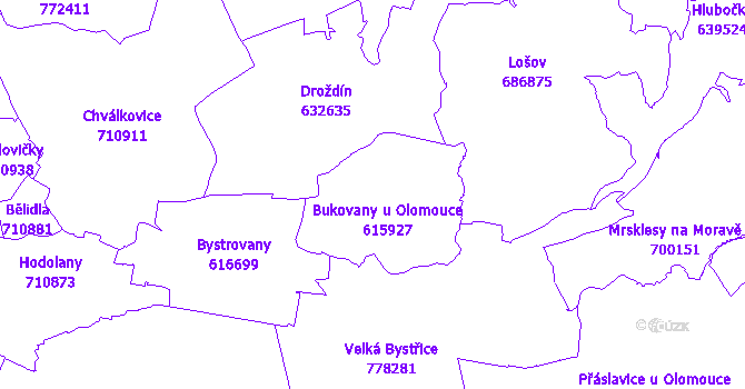 Katastrální mapa Bukovany