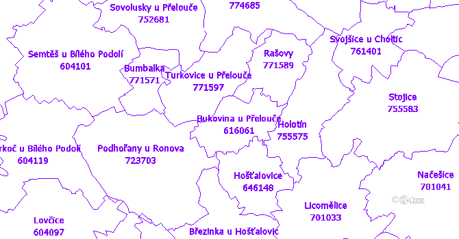 Katastrální mapa Bukovina u Přelouče