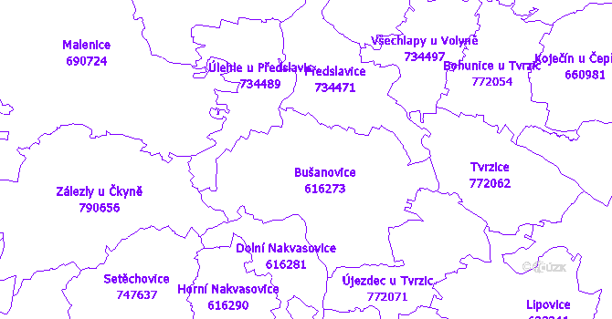 Katastrální mapa Bušanovice