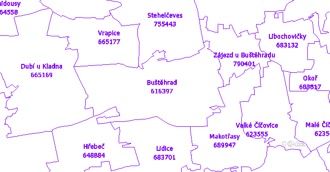 Katastrální mapa Buštěhrad