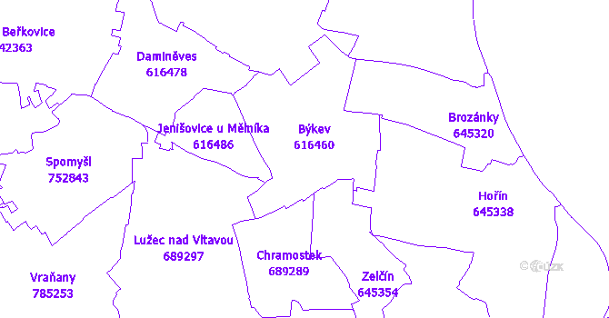 Katastrální mapa Býkev