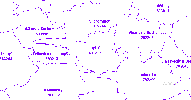 Katastrální mapa Bykoš