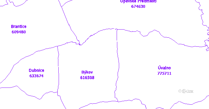 Katastrální mapa Býkov-Láryšov