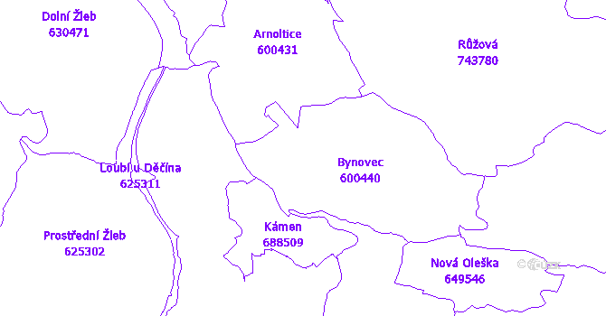 Katastrální mapa Bynovec