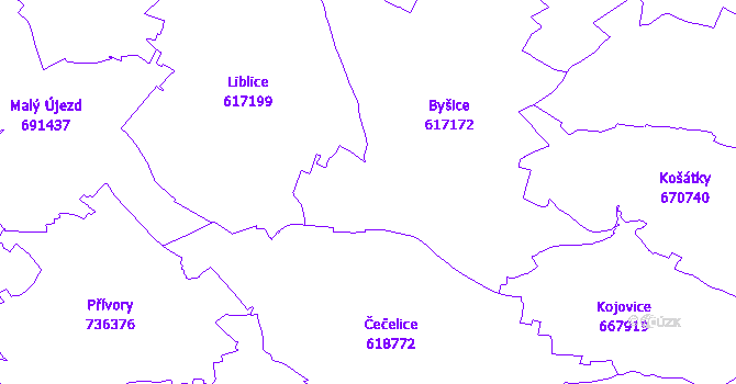 Katastrální mapa Byšice