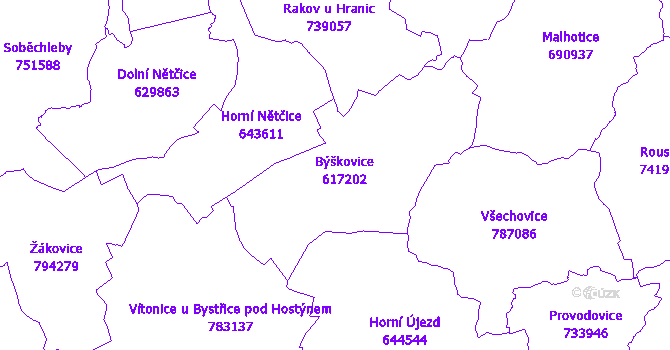Katastrální mapa Býškovice