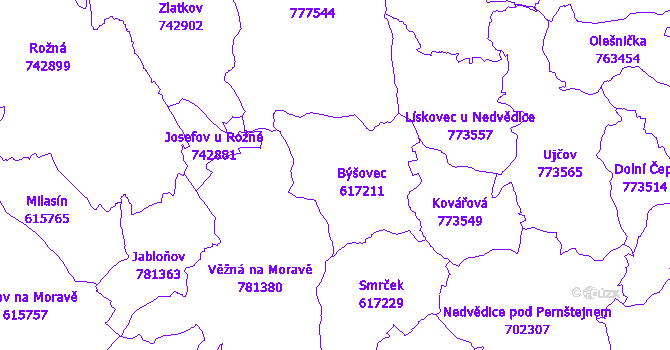 Katastrální mapa Býšovec
