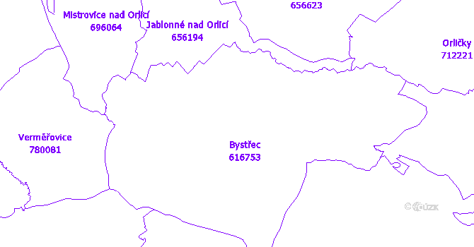 Katastrální mapa Bystřec