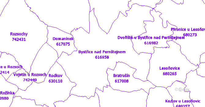 Katastrální mapa Bystřice nad Pernštejnem