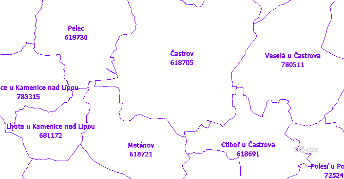 Katastrální mapa Častrov