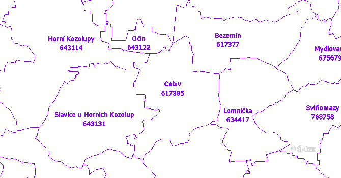 Katastrální mapa Cebiv