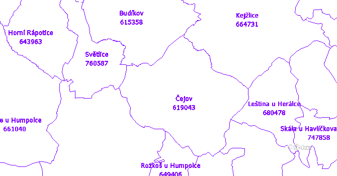 Katastrální mapa Čejov