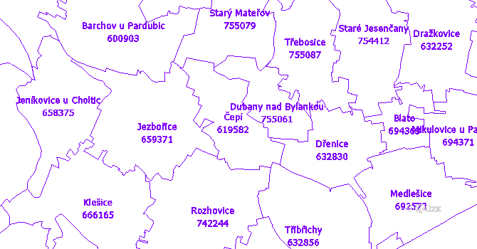 Katastrální mapa Čepí
