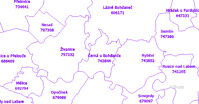 Katastrální mapa Černá u Bohdanče