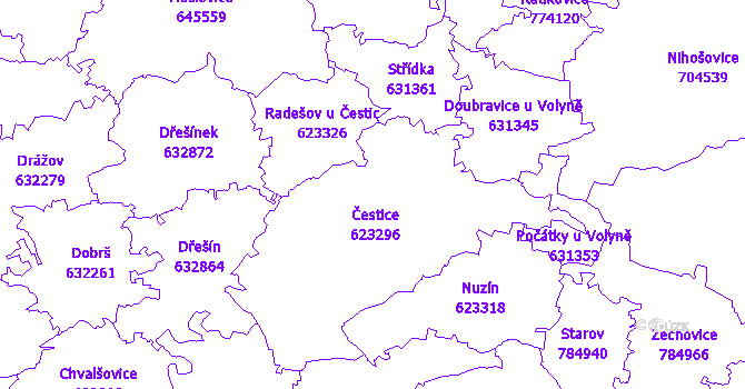 Katastrální mapa Čestice