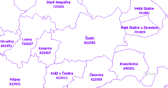 Katastrální mapa Čestín