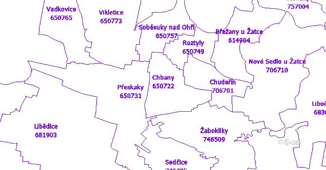 Katastrální mapa Chbany