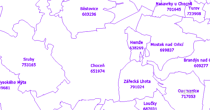 Katastrální mapa Choceň