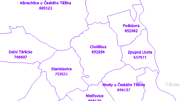 Katastrální mapa Chotěbuz