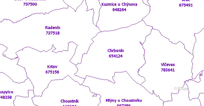 Katastrální mapa Chrbonín