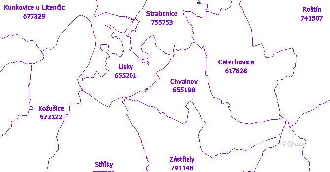 Katastrální mapa Chvalnov-Lísky