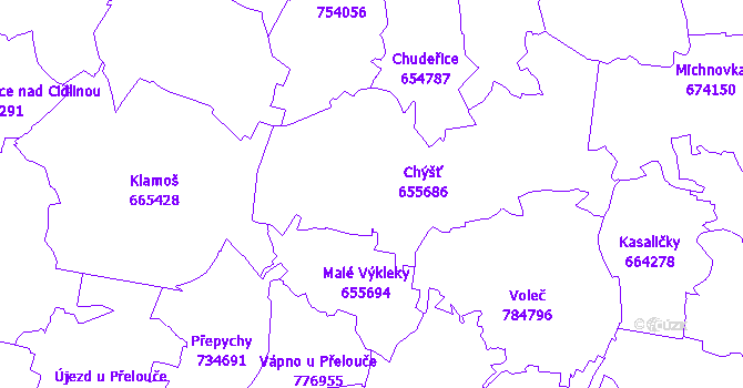 Katastrální mapa Chýšť