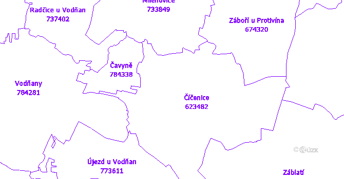 Katastrální mapa Číčenice