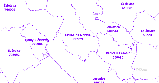 Katastrální mapa Cidlina