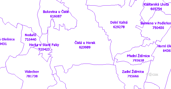 Katastrální mapa Čistá u Horek