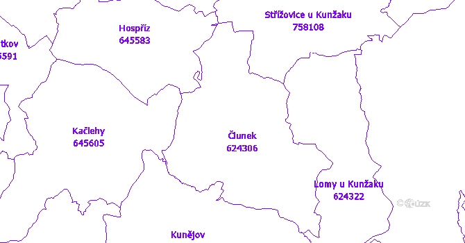 Katastrální mapa Člunek