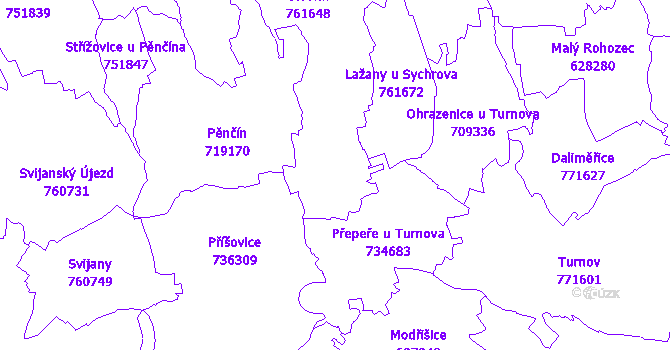 Katastrální mapa Čtveřín