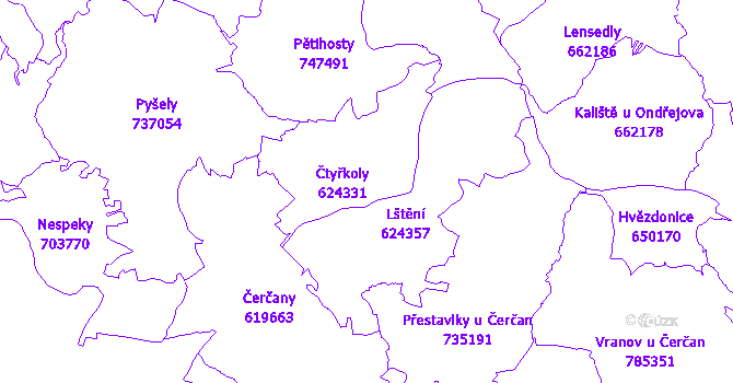 Katastrální mapa Čtyřkoly