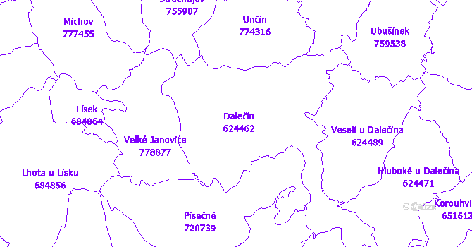 Katastrální mapa Dalečín