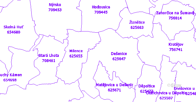 Katastrální mapa Dešenice