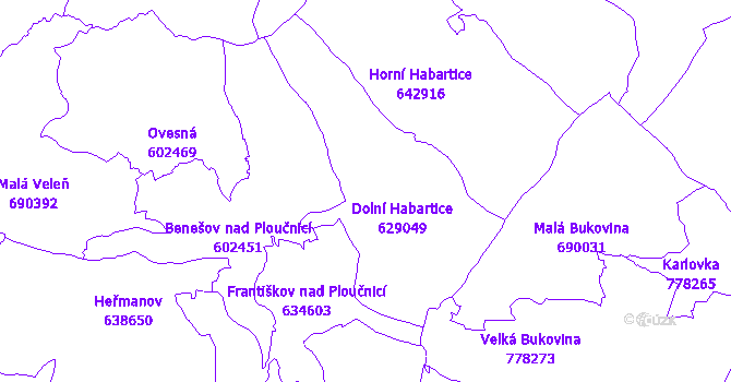 Katastrální mapa Dolní Habartice