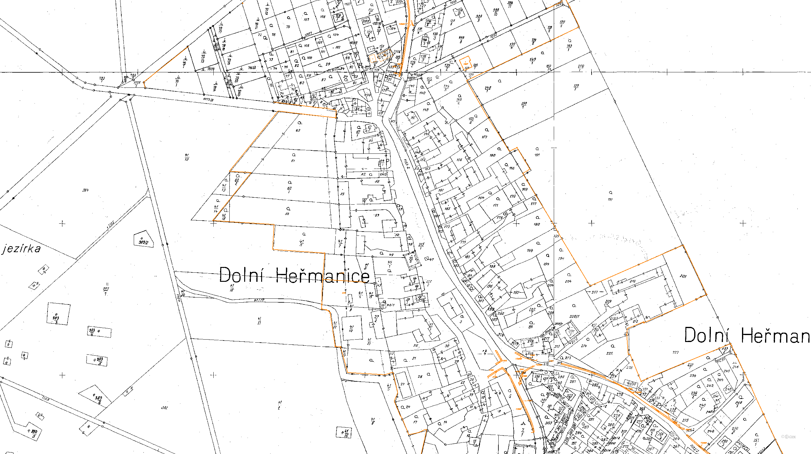 Katastrální mapy pozemků a čísla parcel obce 