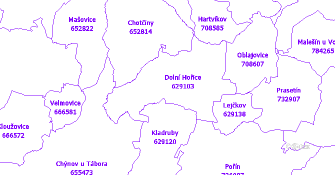 Katastrální mapa Dolní Hořice