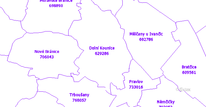 Katastrální mapa Dolní Kounice