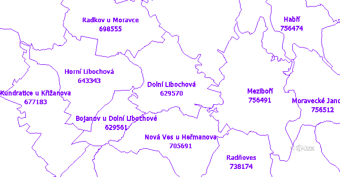 Katastrální mapa Dolní Libochová