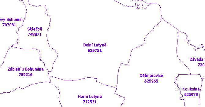 Katastrální mapa Dolní Lutyně
