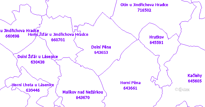 Katastrální mapa Dolní Pěna