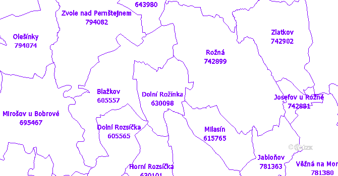 Katastrální mapa Dolní Rožínka