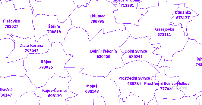 Katastrální mapa Dolní Třebonín