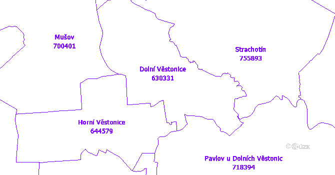 Katastrální mapa Dolní Věstonice