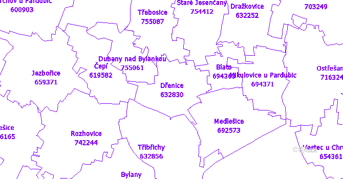 Katastrální mapa Dřenice