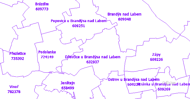 Katastrální mapa Dřevčice